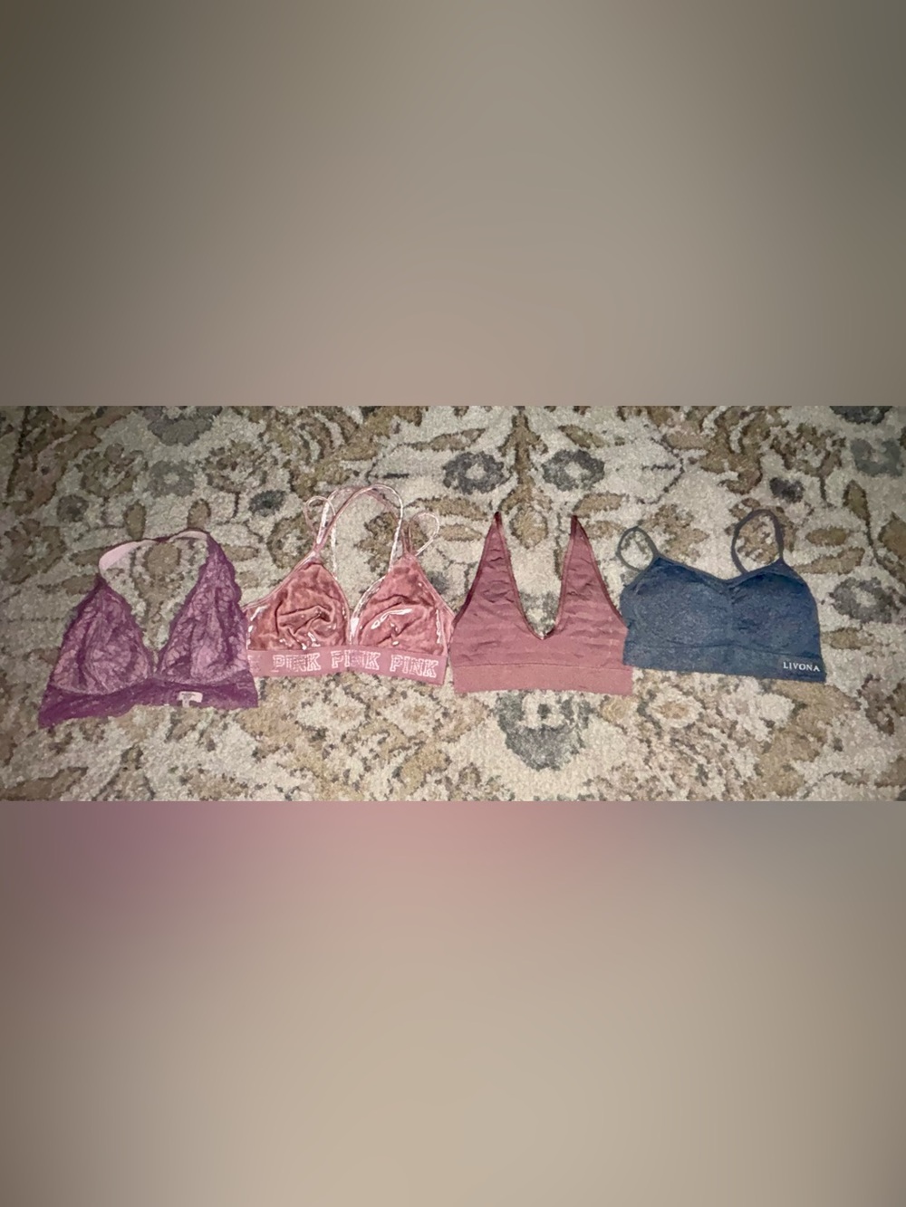 Lot Of 4 Leisure Bras/Bralette Wireless Small, Pink & Gray.  All EUC, No Flaws.